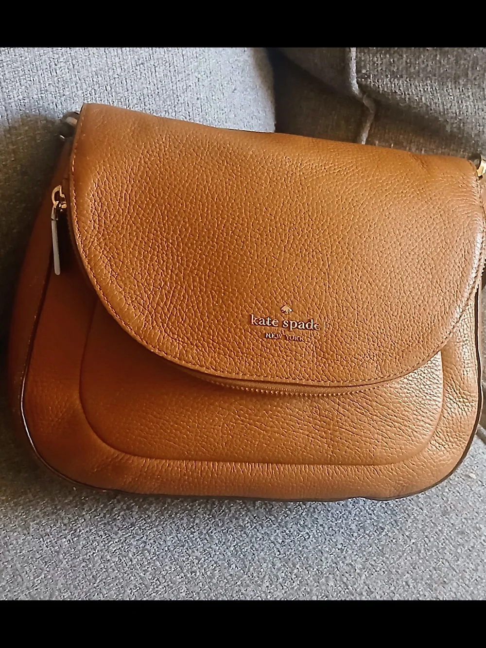 kate spade Cognac Pebbled Leather Crossbody Saddle Bag